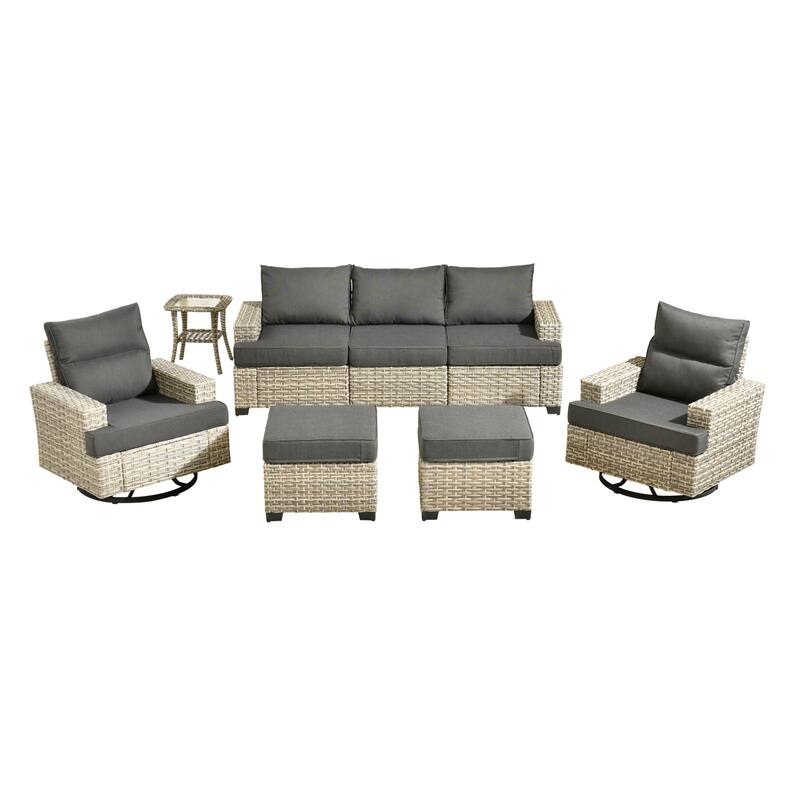HOOOWOOO 8-piece Wicker Patio Furniture Swivel Chair Set
