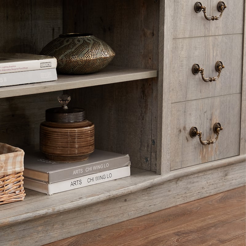 Farmhouse TV Stand with 2 Cabinets, 6 Drawers and Cable Management for Living Room Bedroom and Office