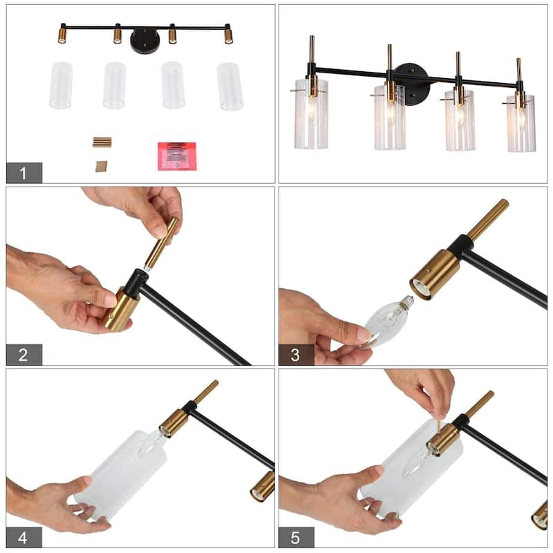 4-Light Black Gold Linear Modern Wall Sconce
