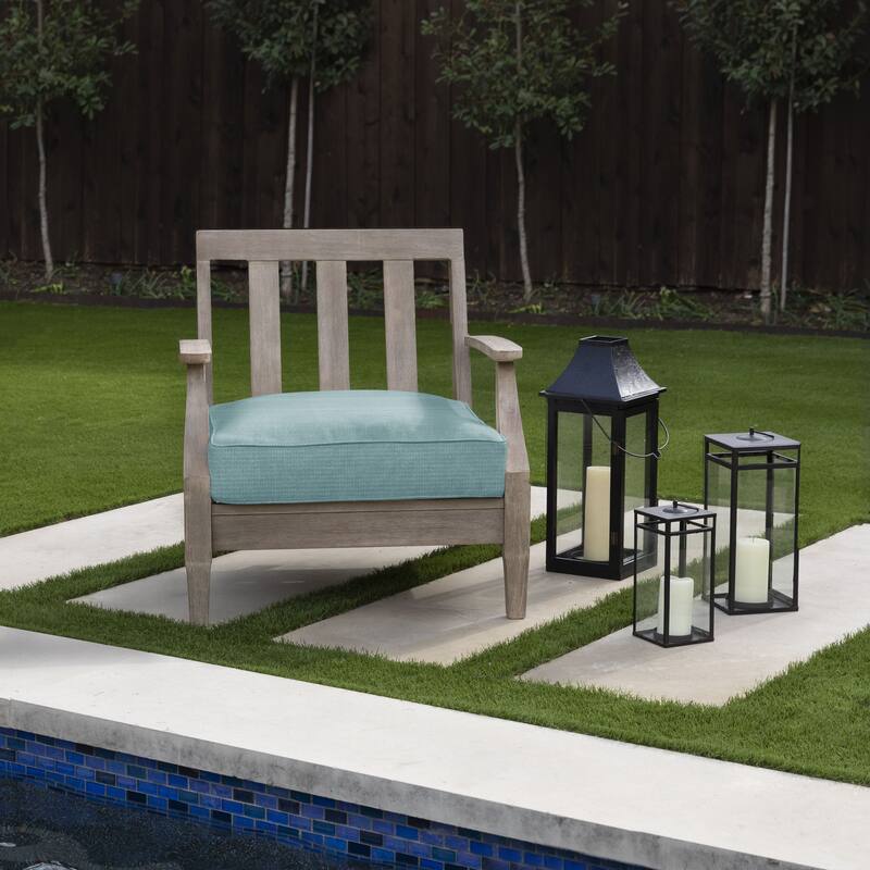 Sorra Home Outdura Solid Indoor/Outdoor Corded Chair Cushion - 22 in x 22 in x 4 in - ETC Aqua