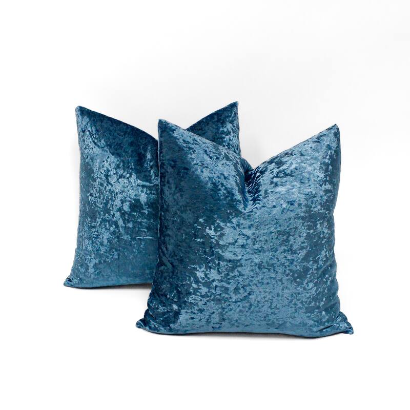 Glow's Avenue Square Velvet Solid Color Throw Pillow Cover Set of 2 - Peacock Blue - 20"W x 20"H