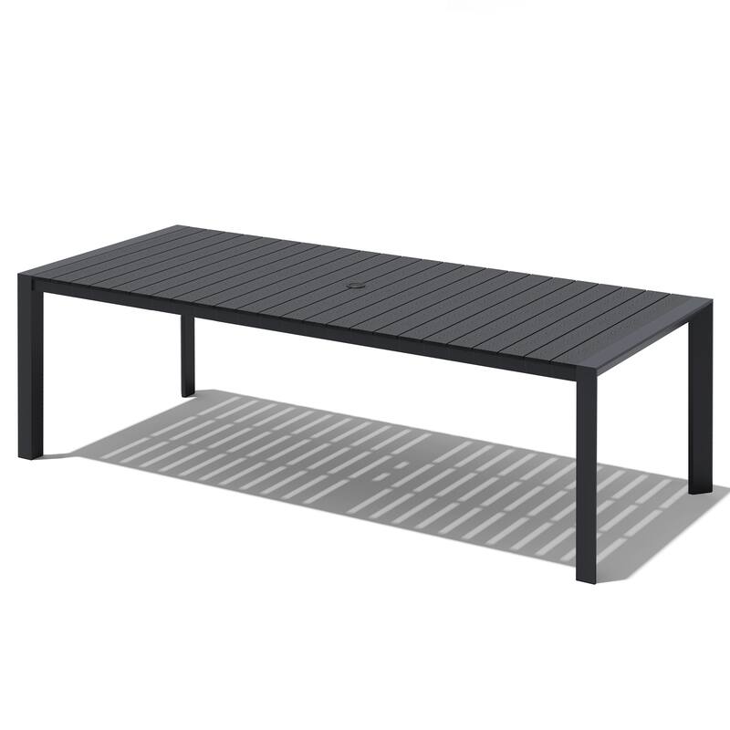 Outdoor All-Weather Aluminum Patio Rectangular Dining Table with Umbrella Hole