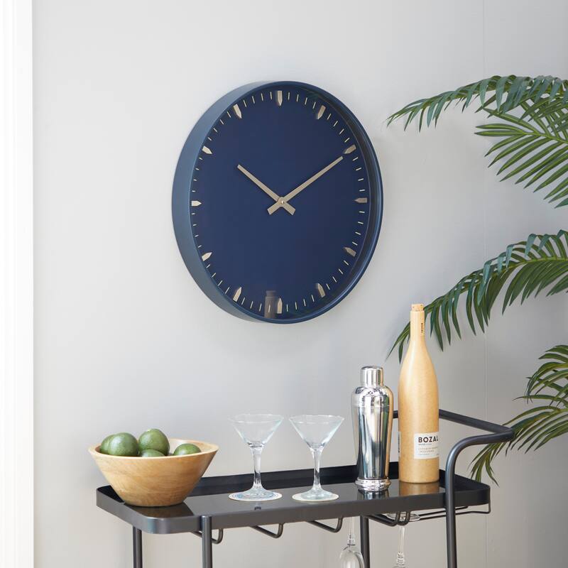 Dark Blue Glass Contemporary Wall Clock 20 x 20 x 3 - 20 x 3 x 20