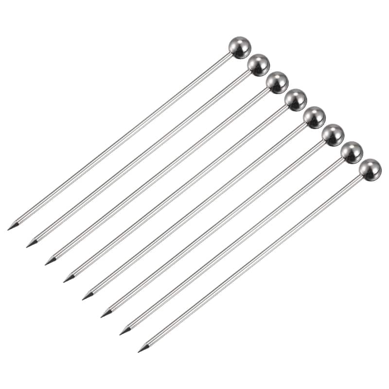 Metal Cocktail Picks 8Pcs, Reusable Cocktail Toothpick Ball Shape - Silver - 11 cm/ 4.3 inches