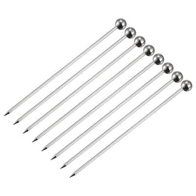 Metal Cocktail Picks 8Pcs, Reusable Cocktail Toothpick Ball Shape - Silver - 11 cm/ 4.3 inches