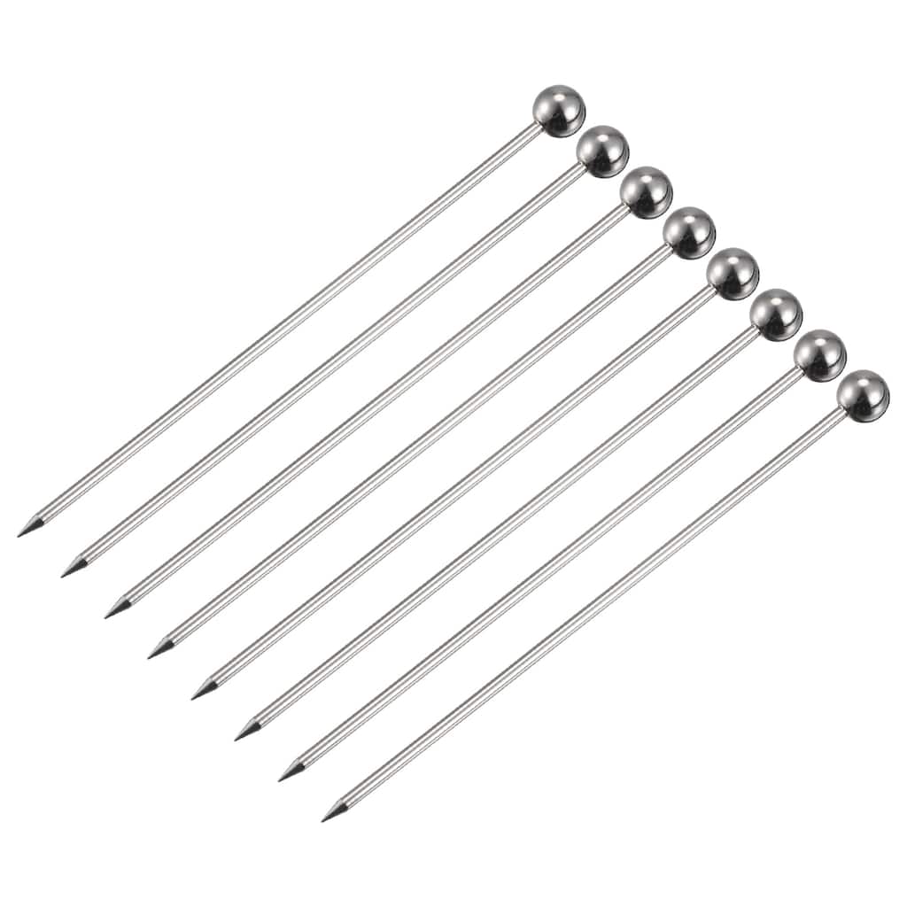 Metal Cocktail Picks 8Pcs, Reusable Cocktail Toothpick Ball Shape - Silver - 11 cm/ 4.3 inches