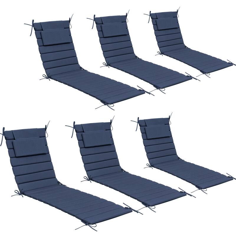 Outdoor Chaise Lounge Cushion Quilted Patio Sun Lounger Pad with Straps - 6PC - Navy Blue, Fits 71"-72" chaise