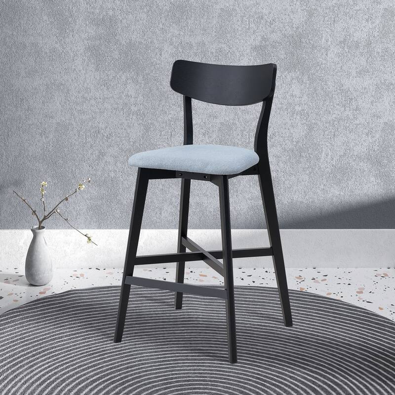 2-Piece Bar Chair Set, Solid Rubber Wood Frame, Upholstered Counter Stools with Footrest