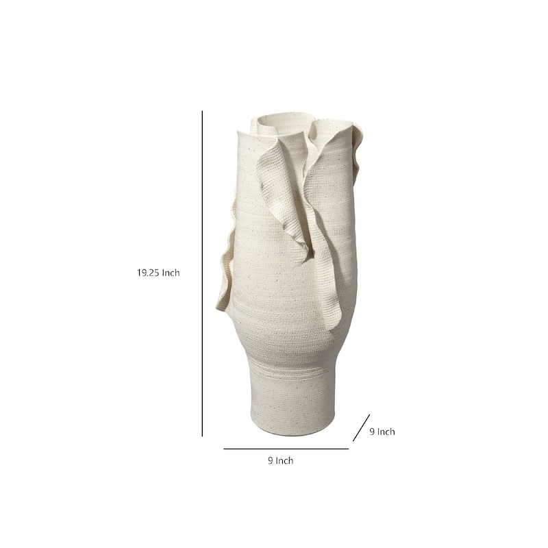 Tio Modern Vase Vessel, Flowing Petal Folds, White Porcelain 19 Inch