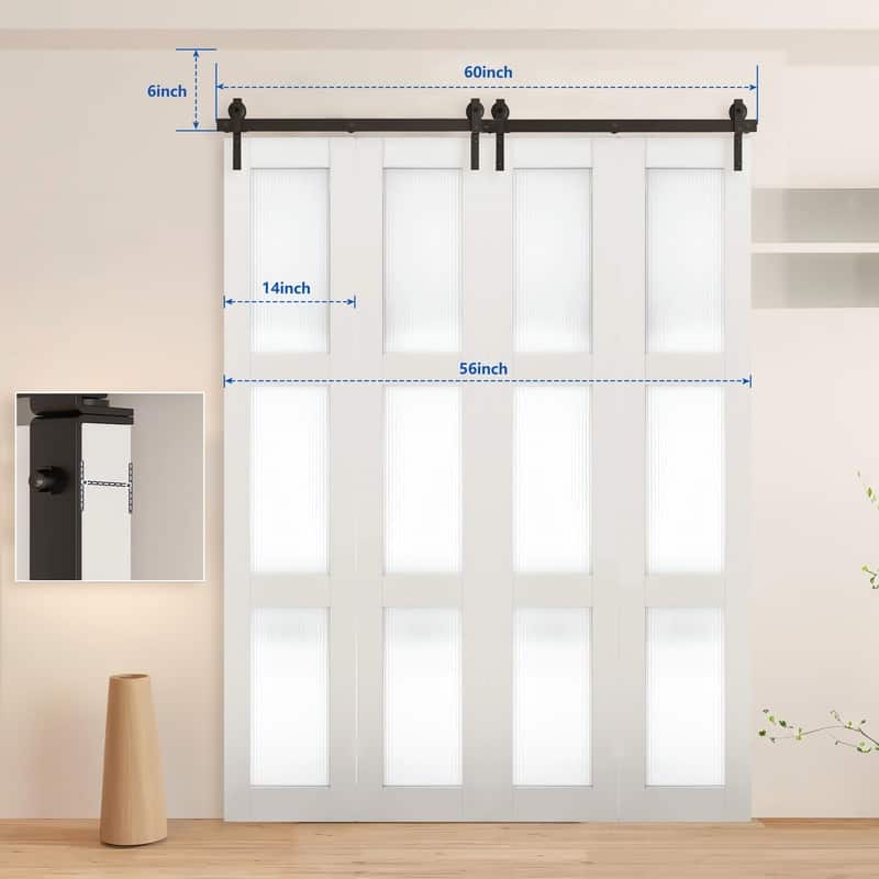 60" 72" 80" Bi-Folding Sliding Barn Door Hardware Track Kit,Door Not Included (Fit Bifold Doors) - 60" (Fit Four 14" Bifold Doors)