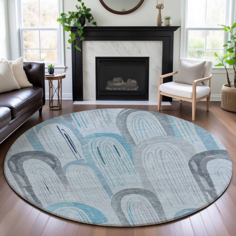 Premium Washable Super Soft Contemporary Imprints Mayfield Rug - Sky - 8' x 8'