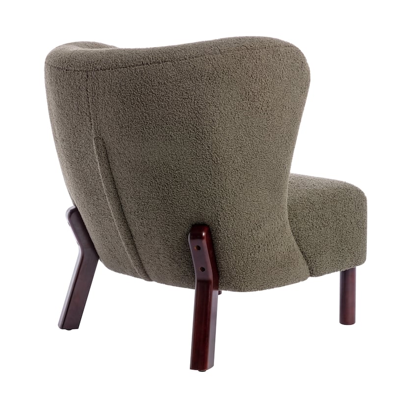 Upholstered Armless Chair Lambskin Sherpa Single Sofa Chair with Wooden Legs