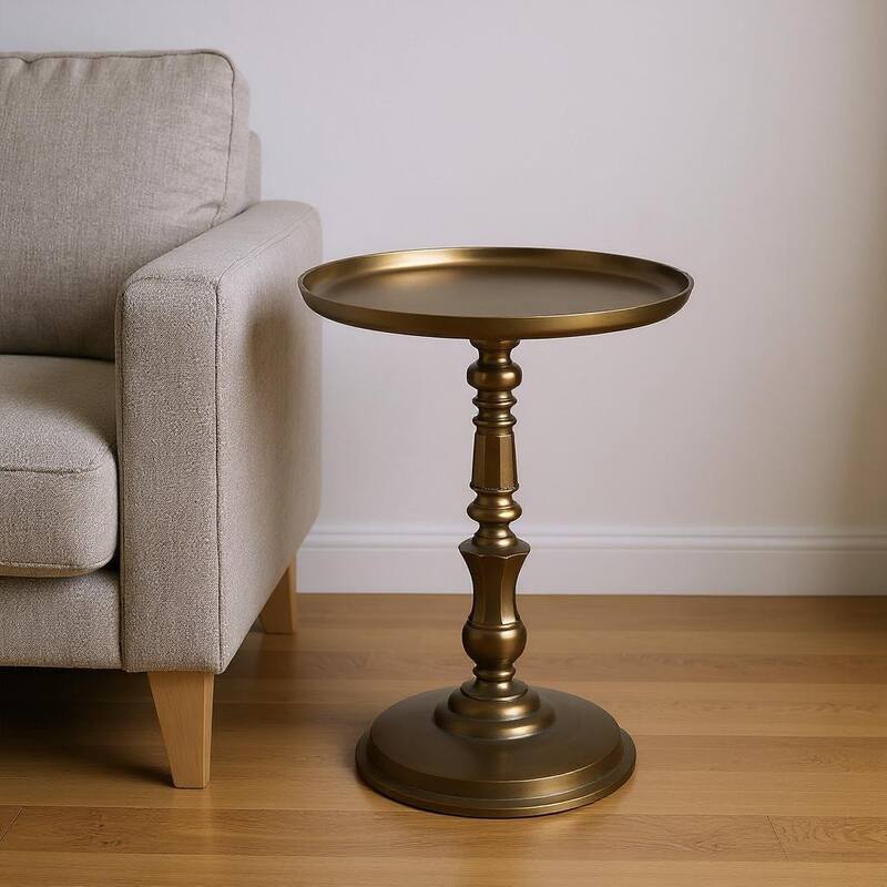 HomeRoots 24" Bronze Metal Round Pedestal End Table - 16.00 in. x 23.63 in. x 16.00 in. - Bronze - Metal