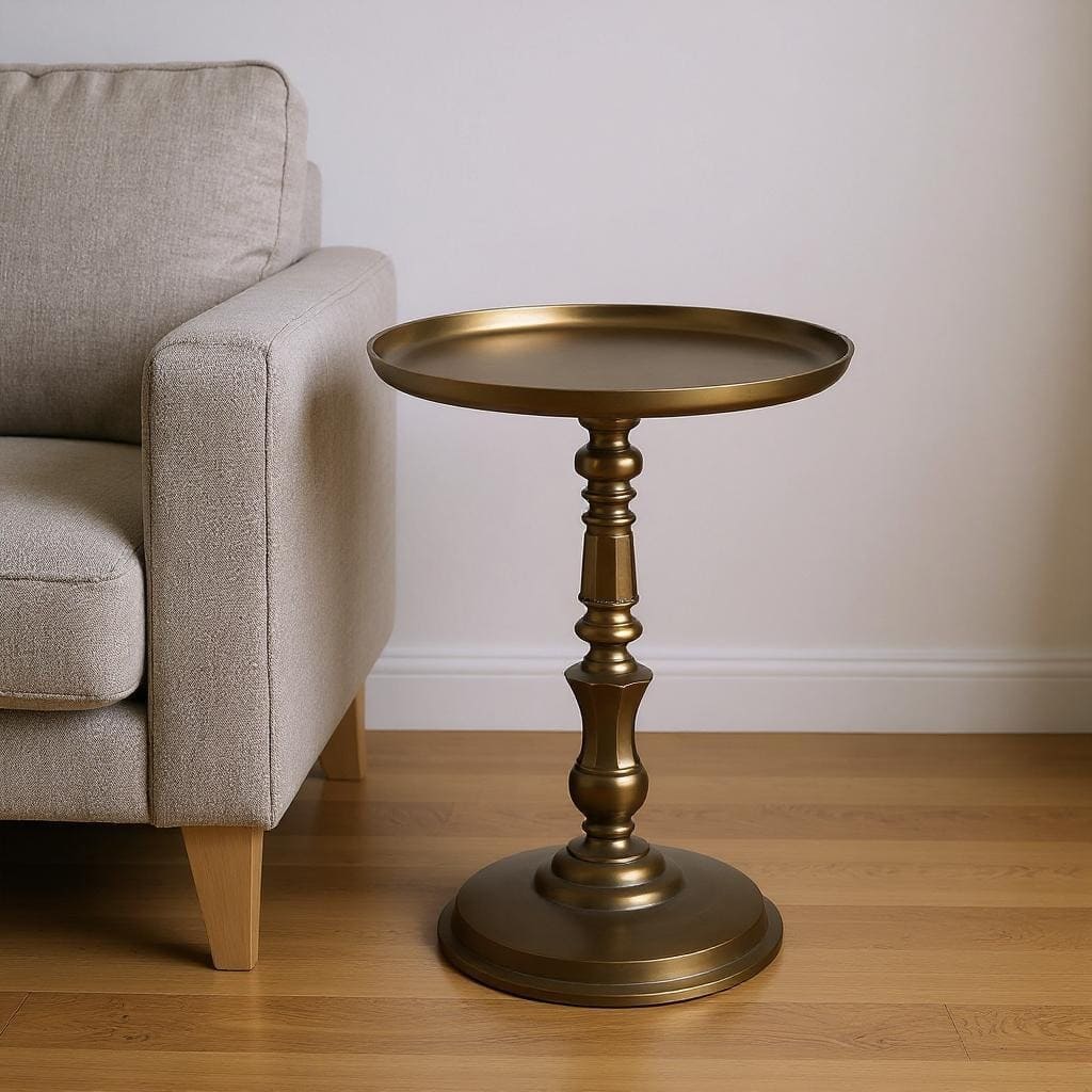 HomeRoots 24" Bronze Metal Round Pedestal End Table - 16.00 in. x 23.63 in. x 16.00 in.