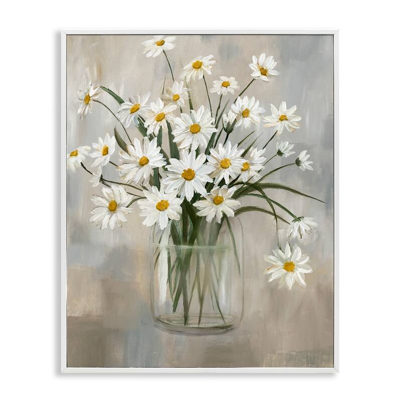 Stupell Daisy Bloom Bouquet Potted Flowers Abstract Pattern Framed Wall Art - Brown - 11 x 14 - White