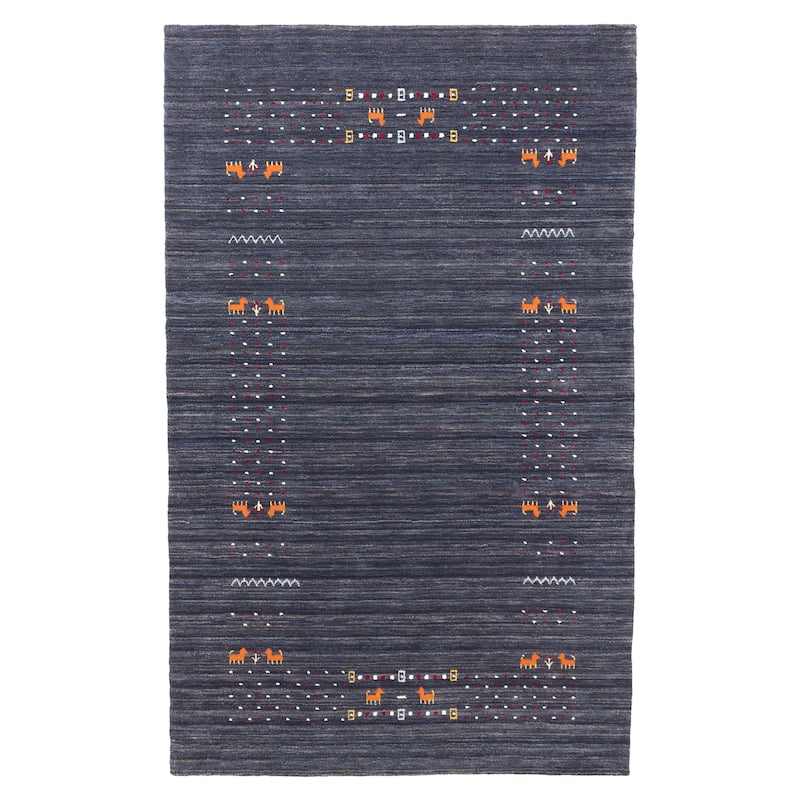 ECARPETGALLERY Hand Loomed Kashkuli Gabbeh Dark Navy Wool Rug - 4'10 x 7'9
