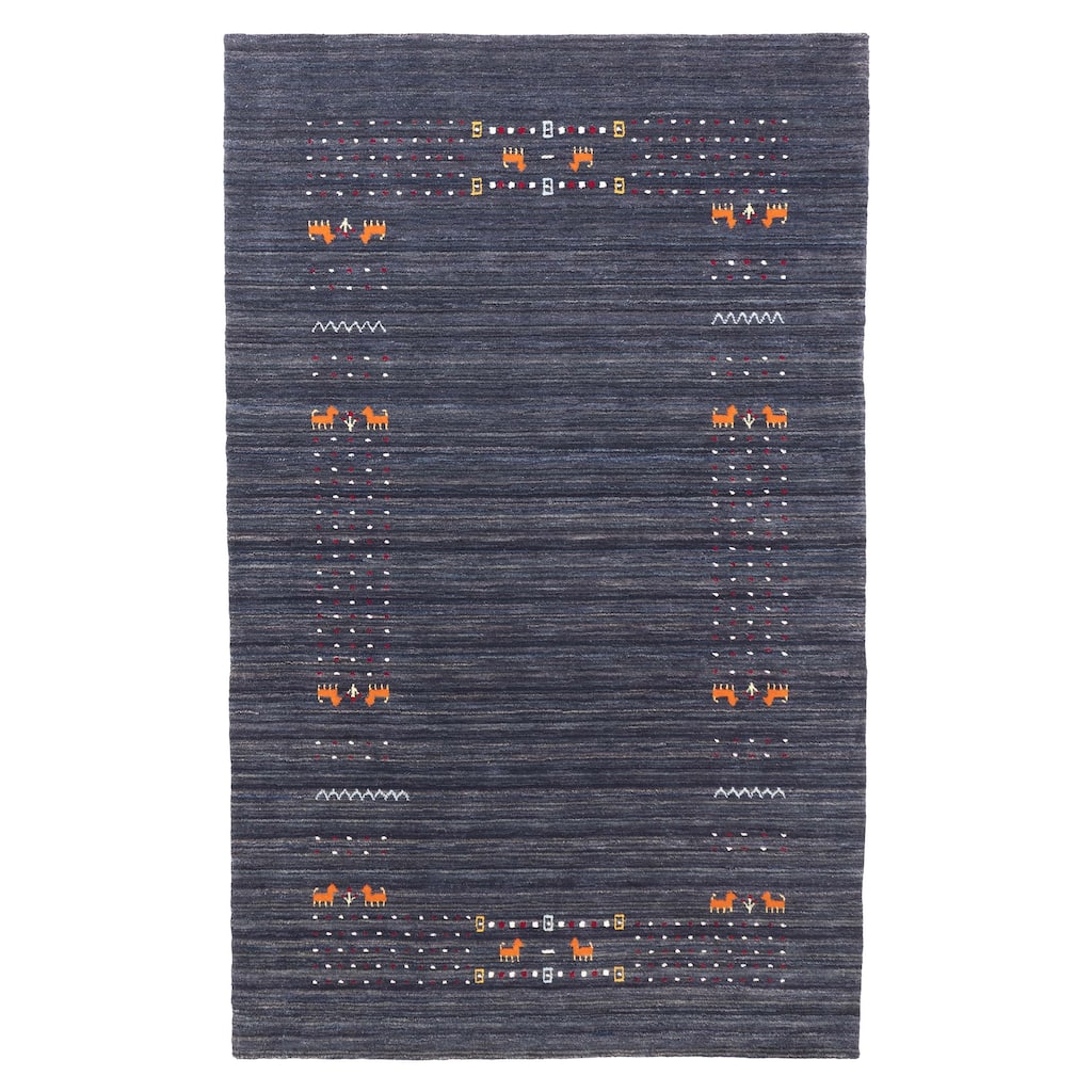 ECARPETGALLERY Hand Loomed Kashkuli Gabbeh Dark Navy Wool Rug - 4'10 x 7'9