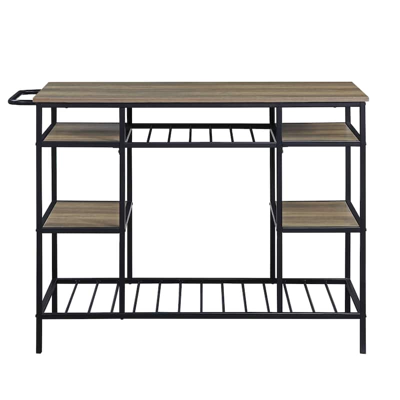 Lona Rustic Oak & Black Finish Kitchen Island - Black,Oak