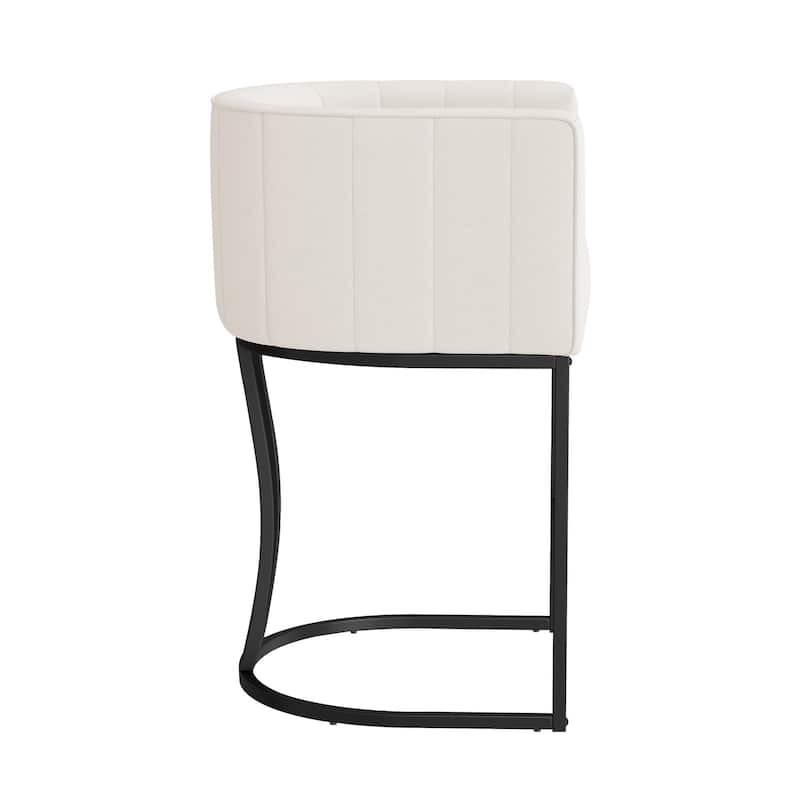 LUE BONA Modern 26.in Low Back Counter Height Barstools Upholstered/PU Leather Barrel Set of 2 Bar Stools with Metal Frame