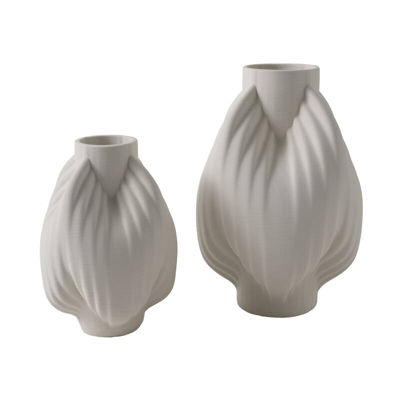 Porcelain Vase Textured Decorative Vessel with Ribbed Carved Form