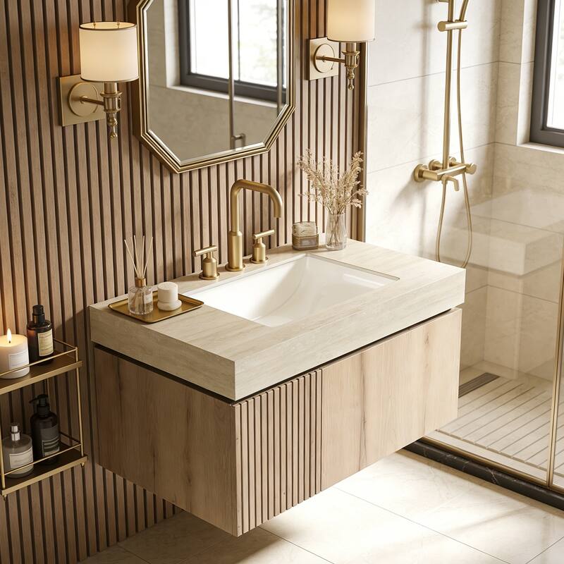 Mondern Floating Bathroom Vanity with 3 Pre-drilled Faucet Holes