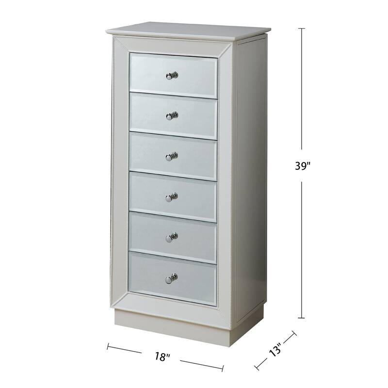 Jewelry Armoire with 6 Storage Drawers in White