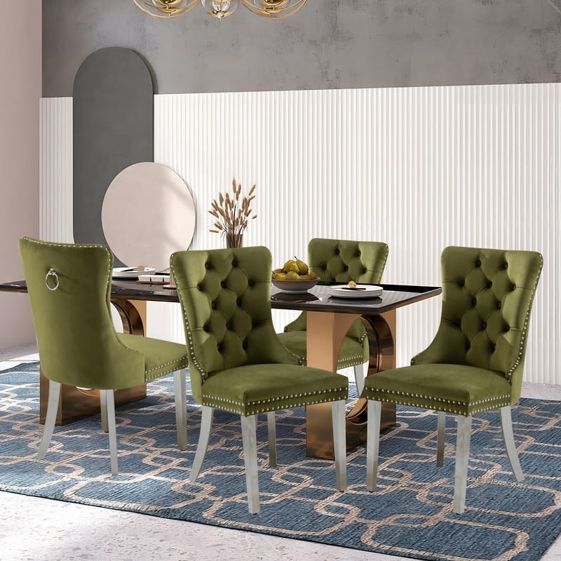 High-end Tufted Velvet Upholstered Nailhead Dining Chair Set of 6