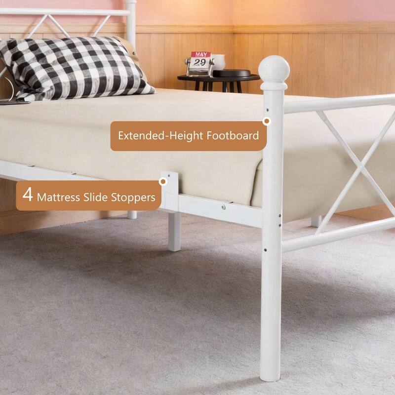 Twin Size Metal Platform Bed with RGB LED Lights,Charging Station,Heavy Duty,Remote and App Control,Under Bed Storage