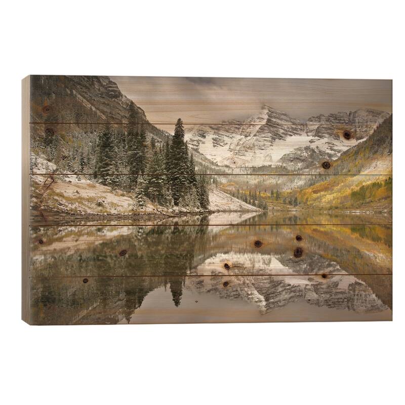 Snow Covered Maroon Bells, White River National Forest, Colorado, USA Print On Wood by Don Grall - Multi-Color - 26x40x1.5