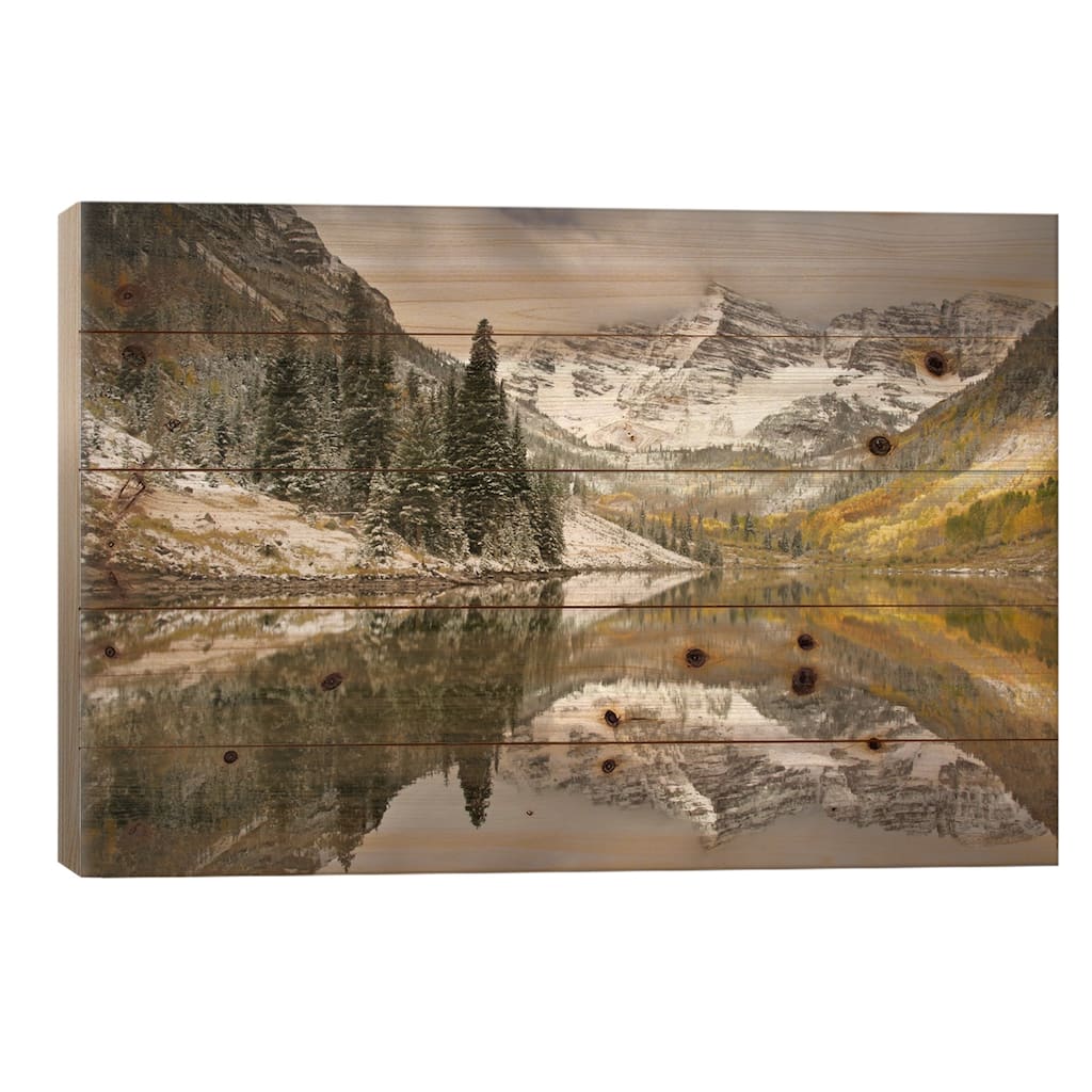 Snow Covered Maroon Bells, White River National Forest, Colorado, USA Print On Wood by Don Grall - Multi-Color