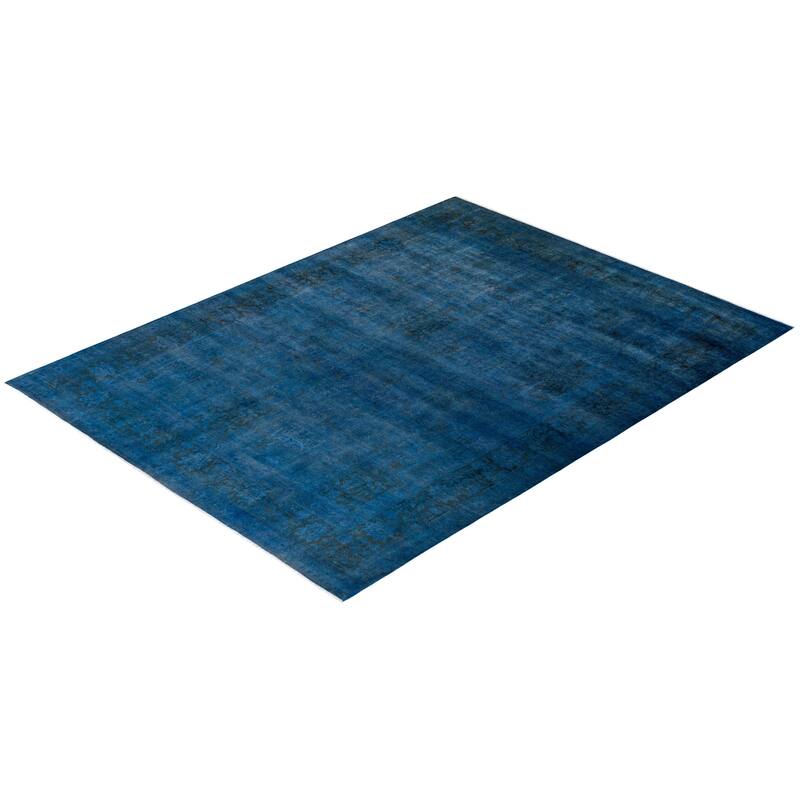 Overton Hand Knotted Wool Vintage Inspired Modern Contemporary Overdyed Blue Area Rug - 9' 2" x 12' 2"
