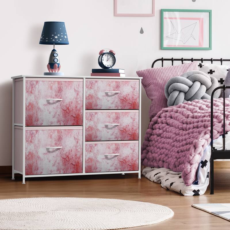 5 Drawer Bedroom Chest Dresser and TV Stand, Pastel Collection