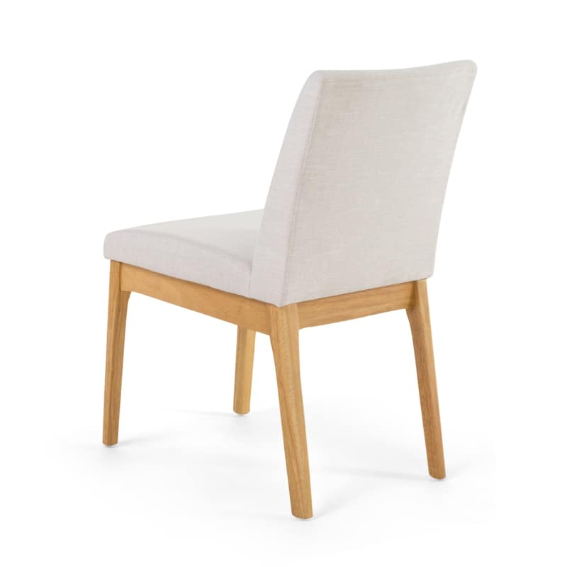 Dining Chair Set of 2, Brown Wood Frame, Light Beige Padded Fabric