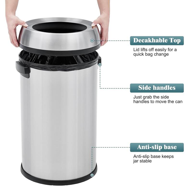 17 Gallon Commercial Open Top Trash Can with Swing Lid for Kitchen, Outdoor, Home, Office