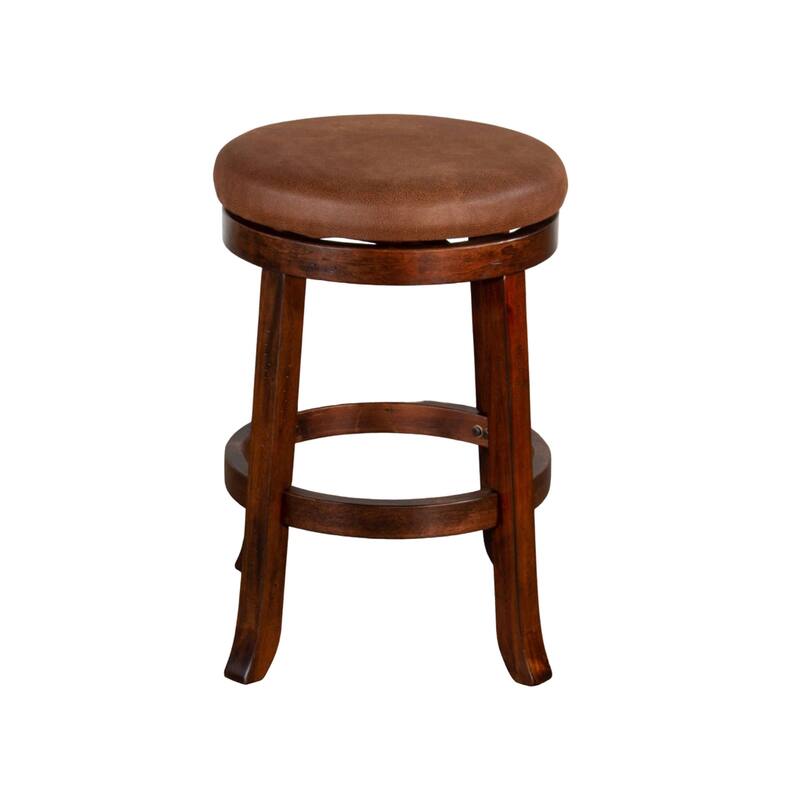 Odel Swivel Counter Stool Set of 2, Brown Faux Leather, Dark Mahogany