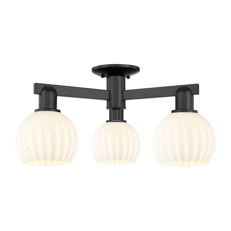 Innovations Lighting 716-3F-10-24 White Venetian Semi-Flush White - Matte Black / White Venetian