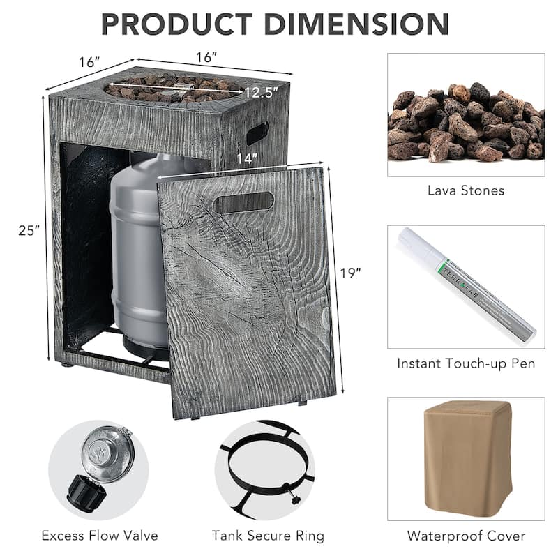 16'' Square Outdoor Propane Fire Pit w/Lava Rocks Waterproof Cover