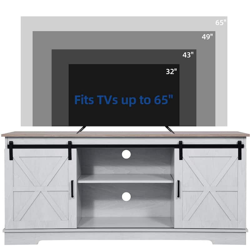 Moasis Farmhouse TV Stand with Barn Door Media Console Entertainment Center with Storage Cabinets
