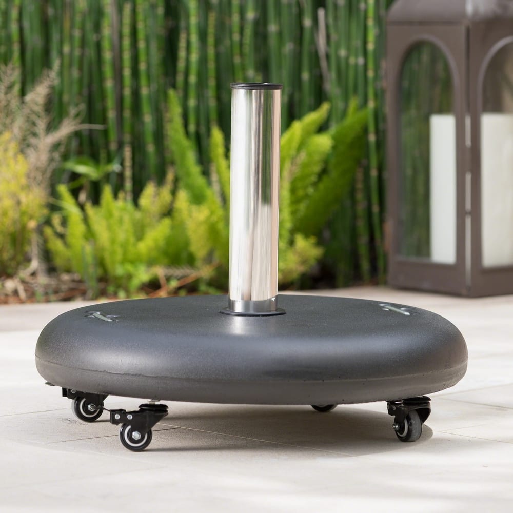 Hayward Outdoor 80-pound Round Black Stainless Steel Umbrella Base Holder with Wheels by Christopher Knight Home
