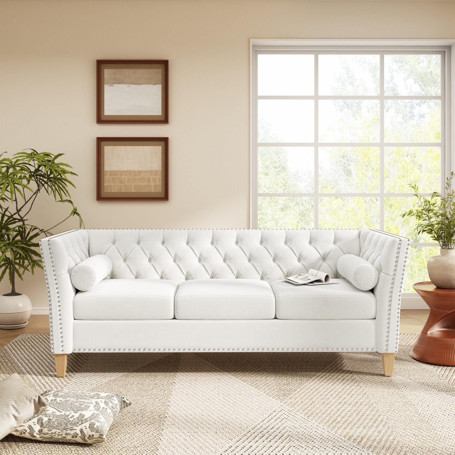 79.5" 3-Seater Sofa with Flared Arms and Nailhead Trim