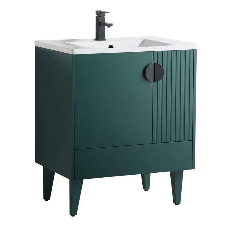 Venezian Single Bathroom Vanity with Sink - 30" - Green - Black Handles