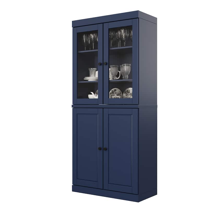 Palace Imports 100% Solid Wood Pantry Cabinet with Frosted, Clear Glass or Solid Doors, 2-Drawers and Adjustable Shelves