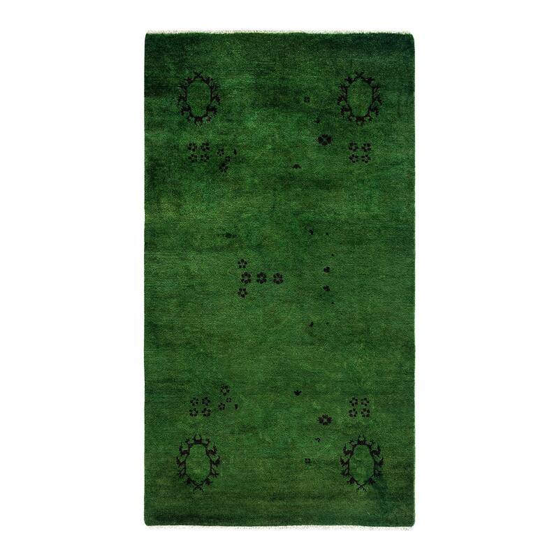 Overdyed, One-of-a-Kind Hand-Knotted Area Rug - Green - 3' 0" x 5' 2"