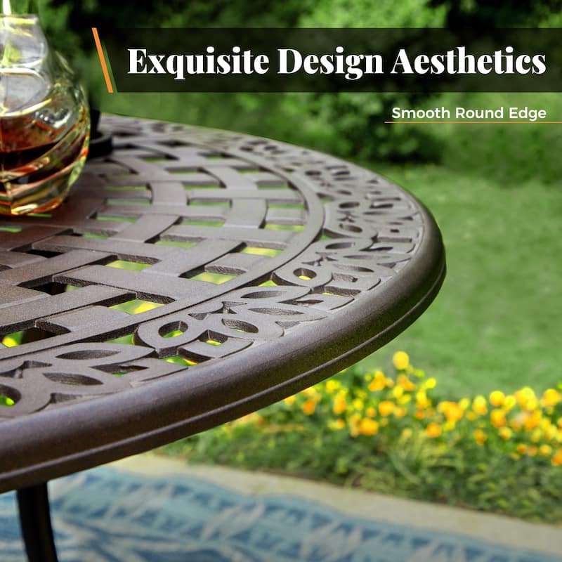 MAISON ARTS 7-Piece Cast Aluminum Patio Dining Set with Round Dining Table & 6 Dining Chairs