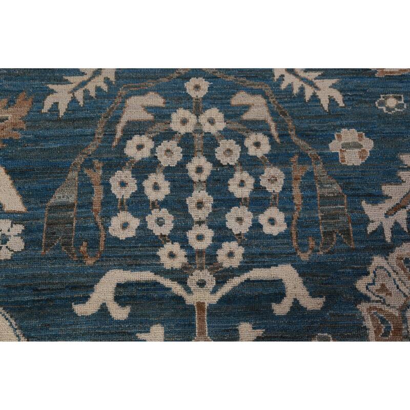 Hand Knotted Oriental 100% Wool Carpet Transitional All-Over Navy Blue & Blues Oushak Area Rug - 12' 4'' X 8' 11''
