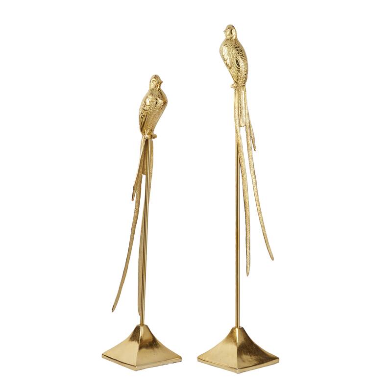 Aluminum Metal Bird Decorative Sculpture - Set of 2 Gold - Roche River Decor
