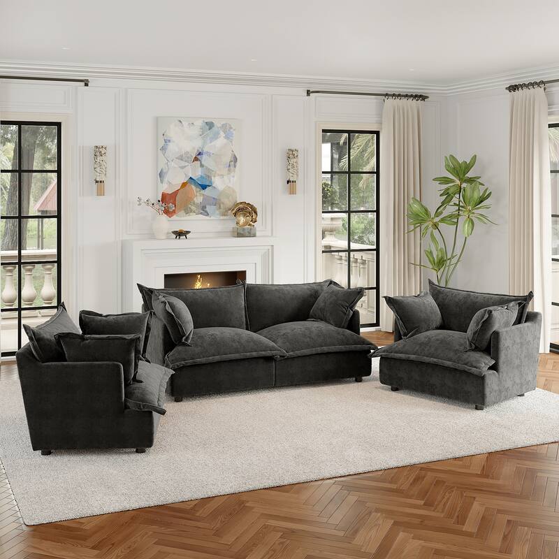 Cloud Chenille Upholstered Modular Sectional Sofa - Dark Grey-4 piece