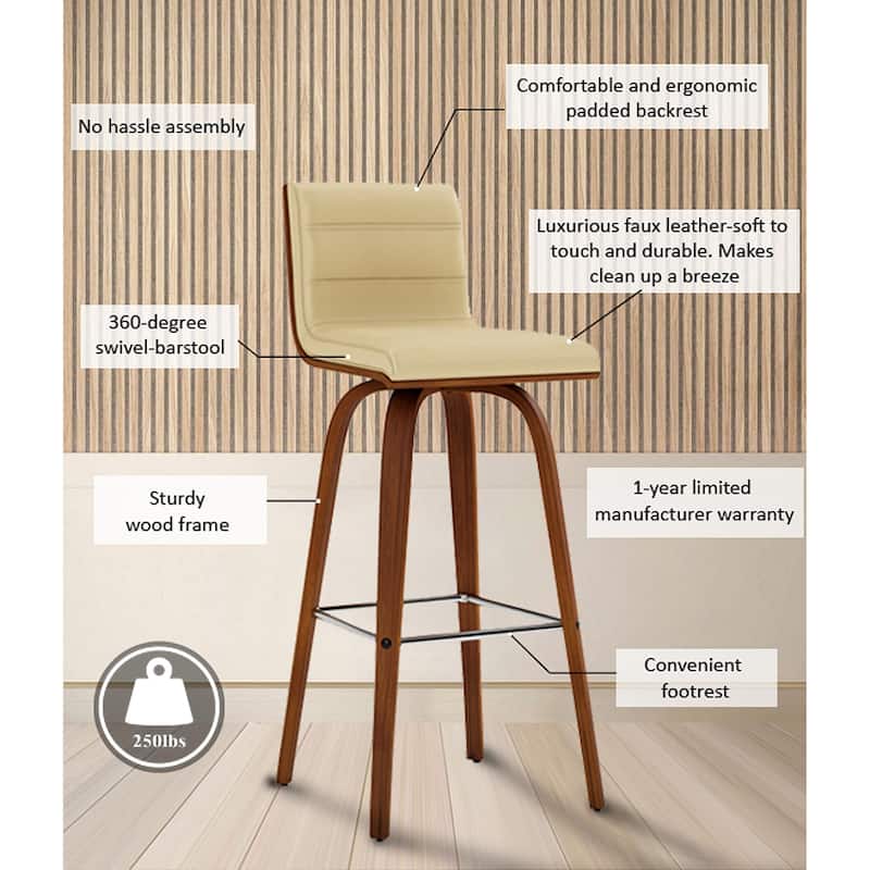 Skara Swivel Bar Stool, Upholstered Bar Height Chair with Bentwood Frame