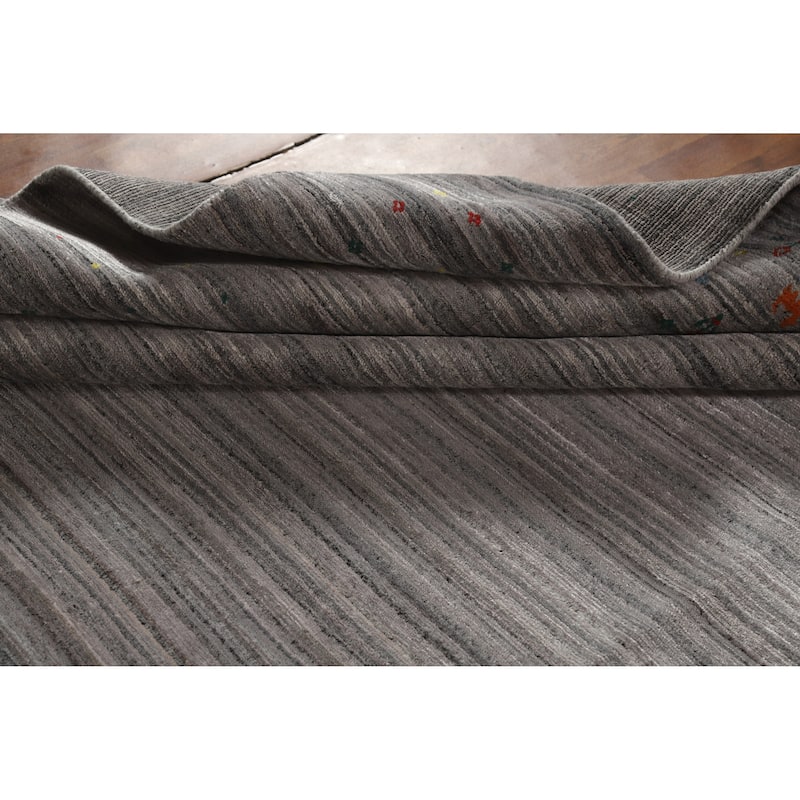 Hand Knotted Oriental 100% Wool Carpet Tribal Tribal Greys & Charcoal Gabbeh Area Rug - 9' 11'' X 7' 11''