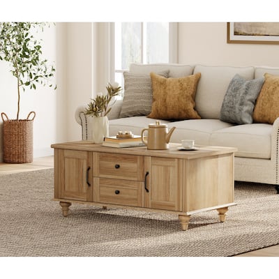 Farmhouse Coffee Table with Cabinets & Drawers, Wooden Center Table